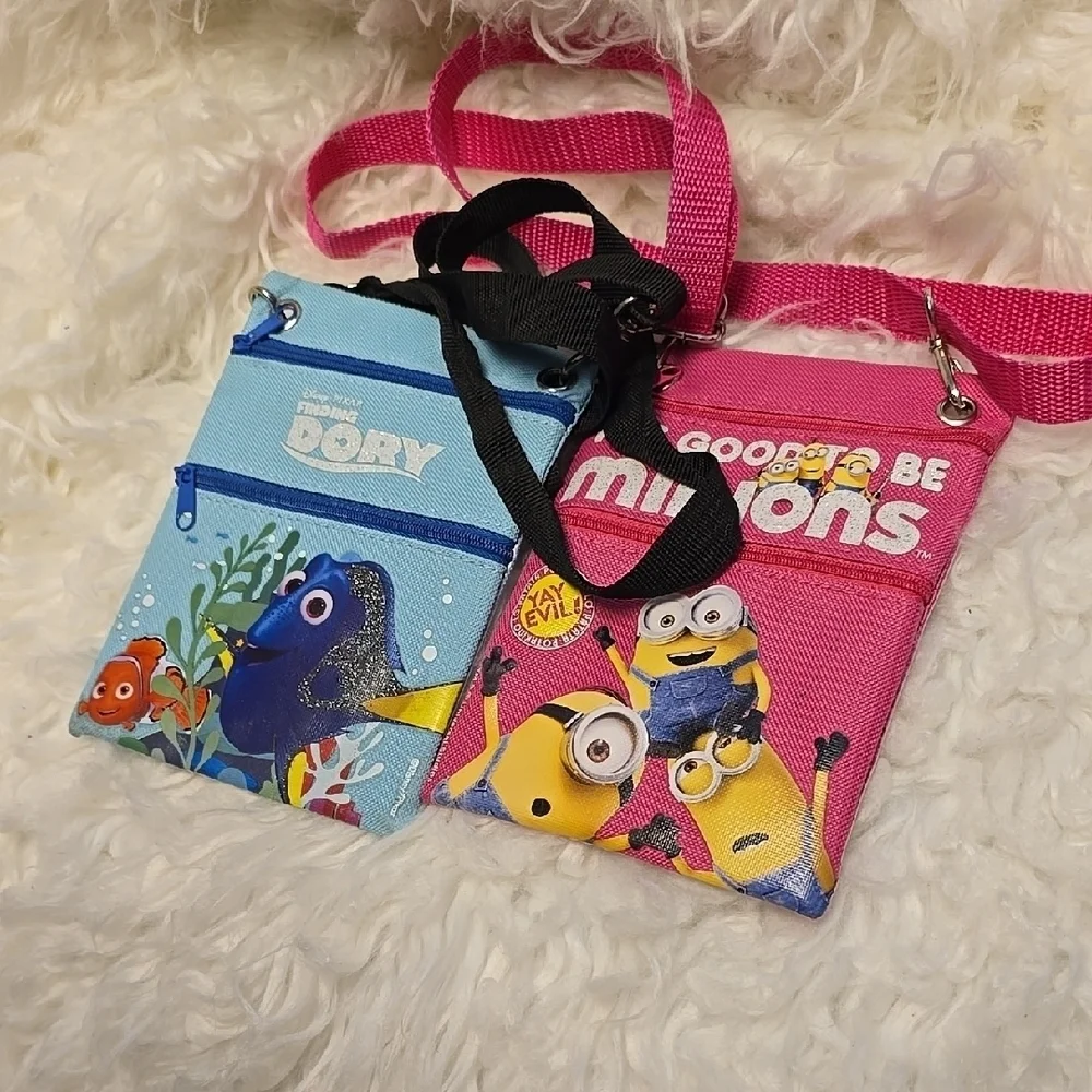Blue and Pink Crossbody Bags with Character Designs